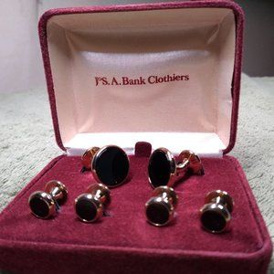 Jos. A. Bank Onyx Cufflink & Stud Set gold tone silver tone
